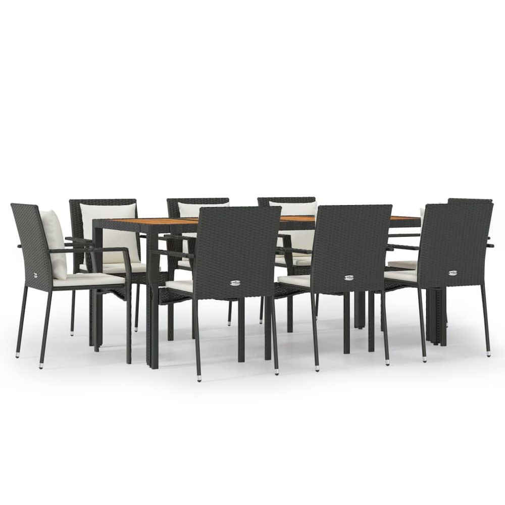 Ensemble à manger jardin 9pcs et coussins noir résine tressée