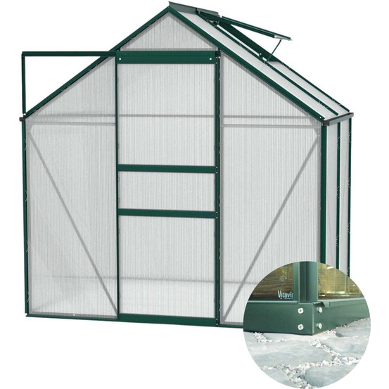 Serre de jardin en polycarbonate 6 mm et aluminium vert émeraude avec embase ve