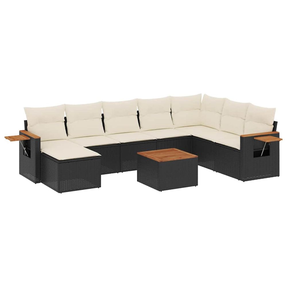 Salon de jardin 9 pcs avec coussins noir résine tressée