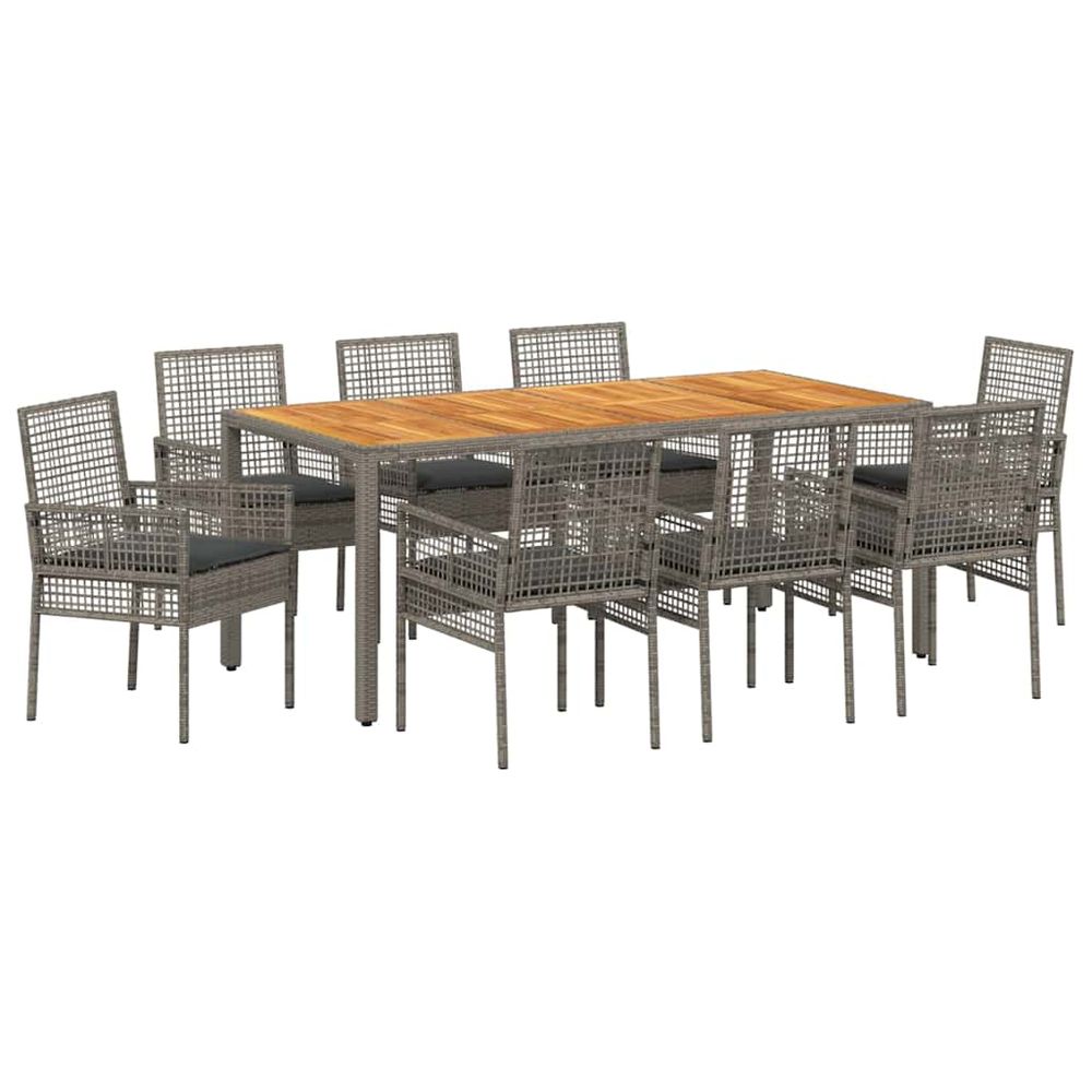 Ensemble de salle à manger pour jardin 9 pc gris polyrotin