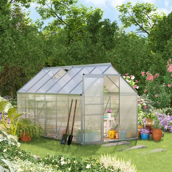 Serre de jardin aluminium polycarbonate 375 x 190 x 199 cm potager protection uv - comfortxl outdoor living