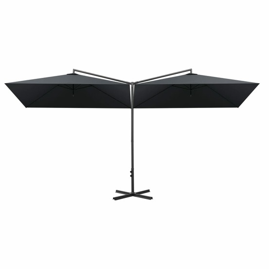 Parasol double avec mât en acier 600 x 300 cm anthracite