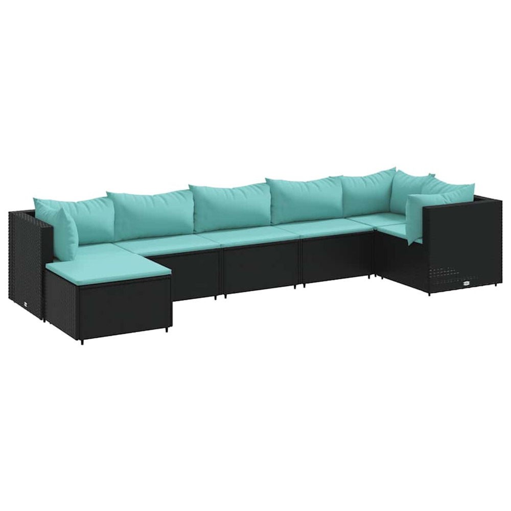 Salon de jardin 7 pcs avec coussins noir résine tressée