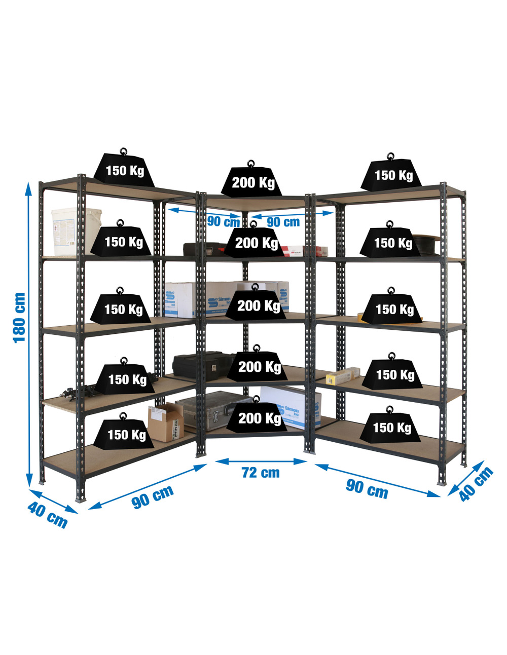 Etagère légère sans vis pack maderclick corner 5/400 +2 mader 5/400 an/bois antracite/bois 1800x1800x400 - simonrack