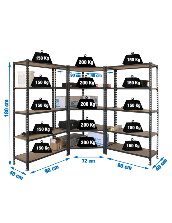 Etagère légère sans vis pack maderclick corner 5/400 +2 mader 5/400 an/bois antracite/bois 1800x1800x400 - simonrack