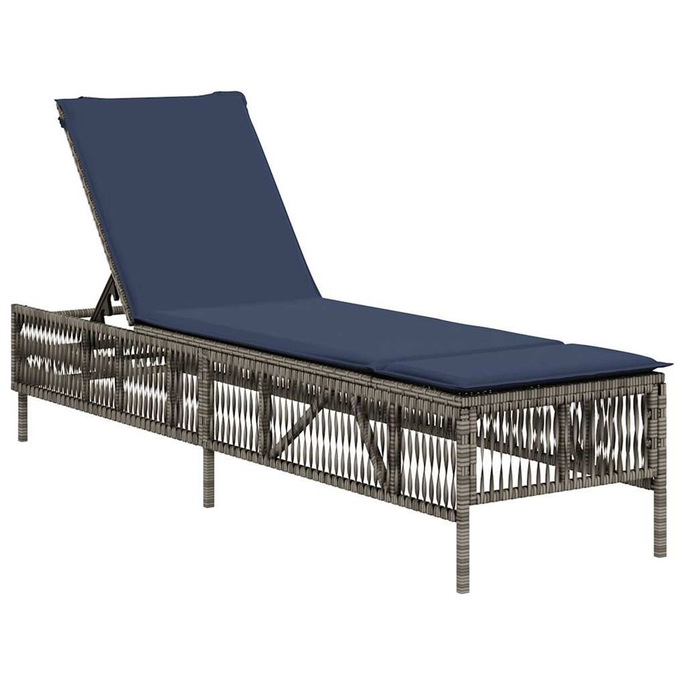 Chaise longue avec coussin gris résine tressée bain de soleil