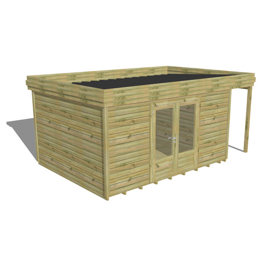 Abri de jardin bois pin traité autoclave 27mm - 5,34x3,44m / 18m2 - bac acier - plancher bois
