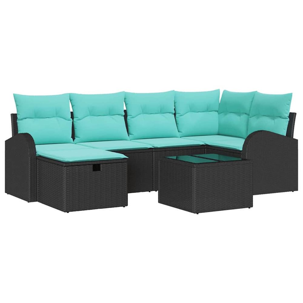 Ensemble de canapé de jardin 7 pc noir polyrotin