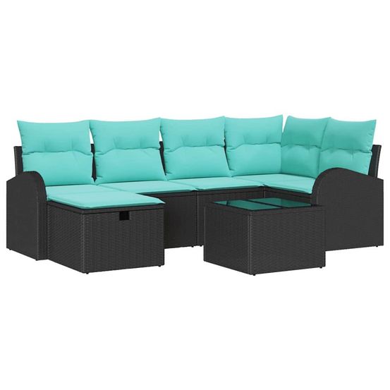Ensemble de canapé de jardin 7 pc noir polyrotin