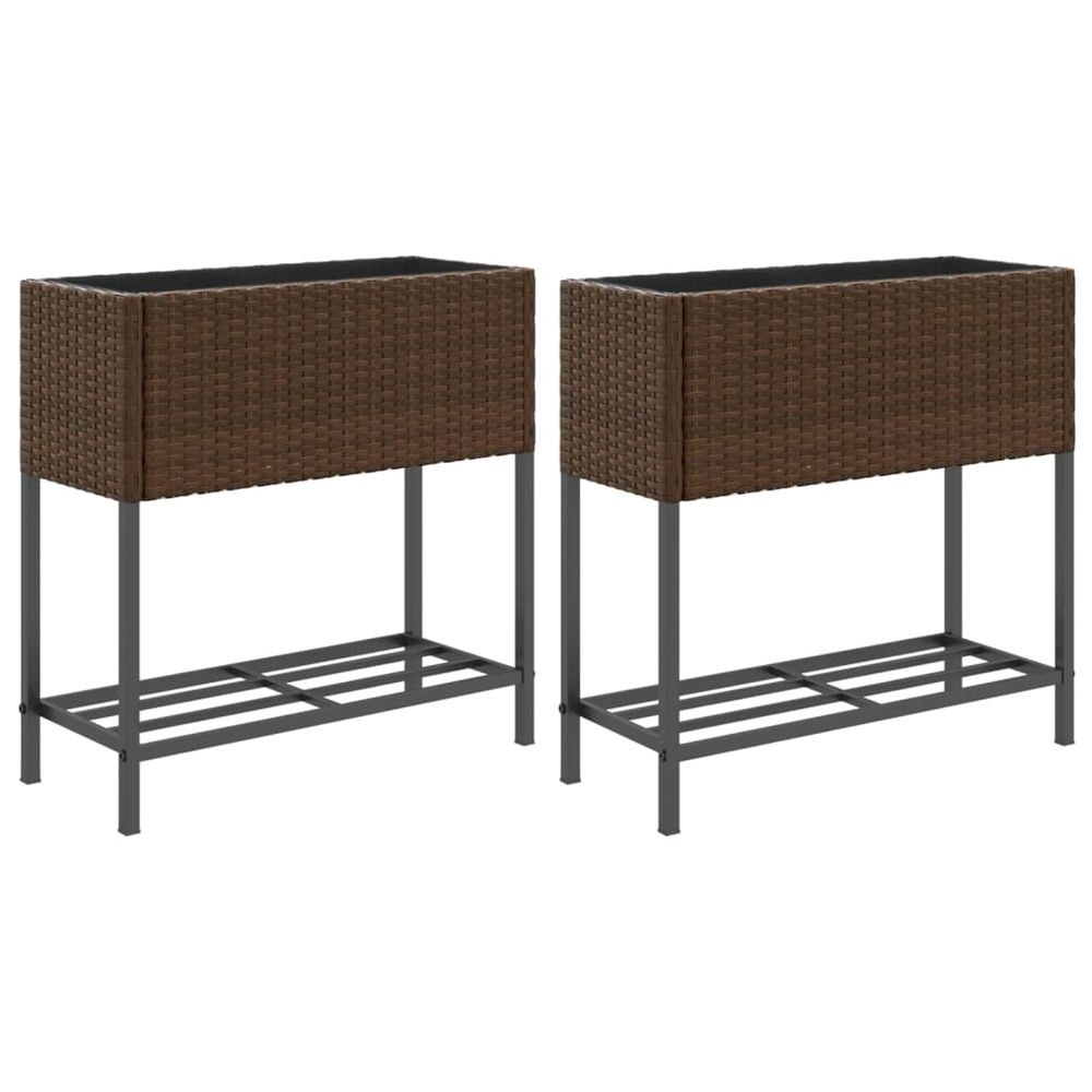 Jardinière d'extérieurs avec étagère 2 pcs brun 70x28x70 cm résine tressée