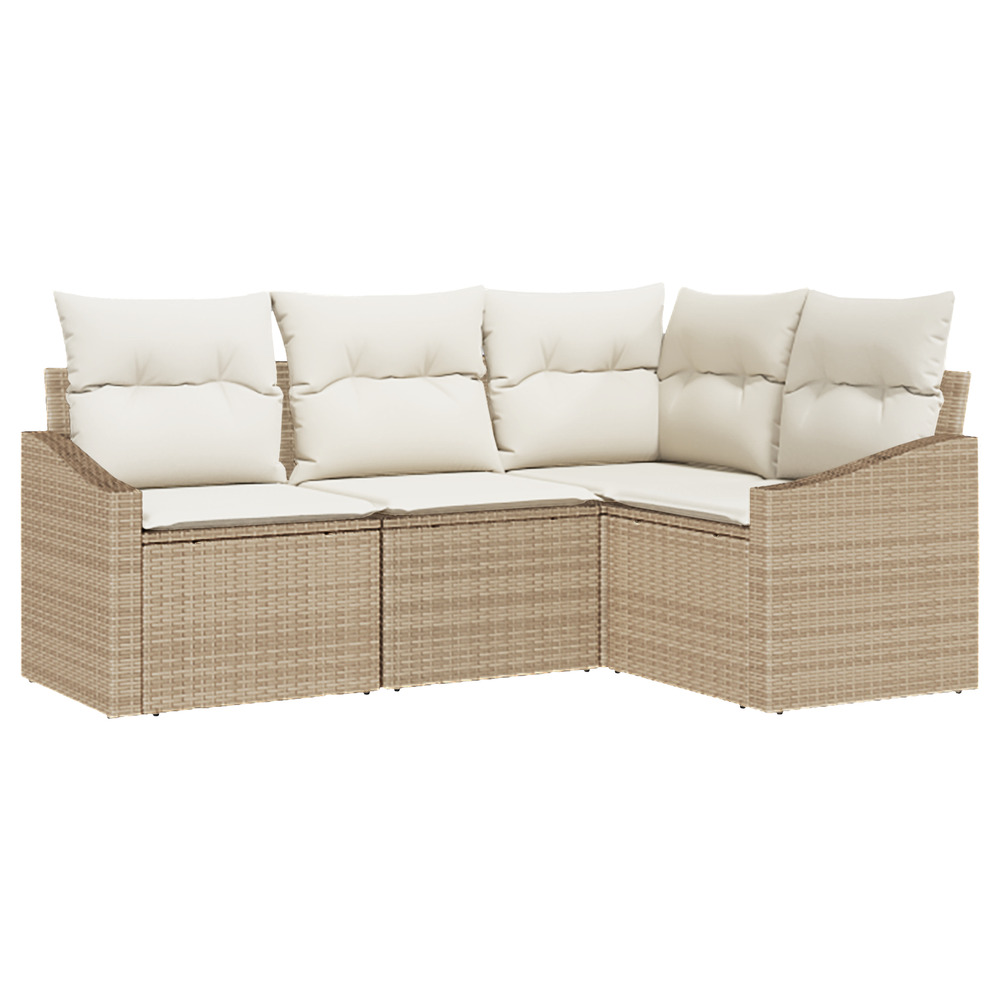 Ensemble de canapé de jardin 4 pièces avec coussins en poly rattan beige