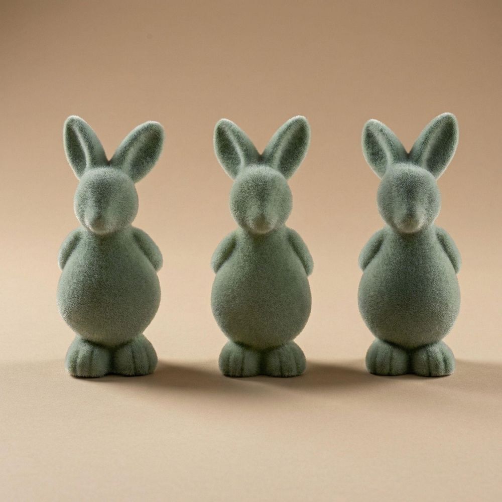 Décoration lapin de pâques - velours vert - lot de 3 - ↕12,5cm