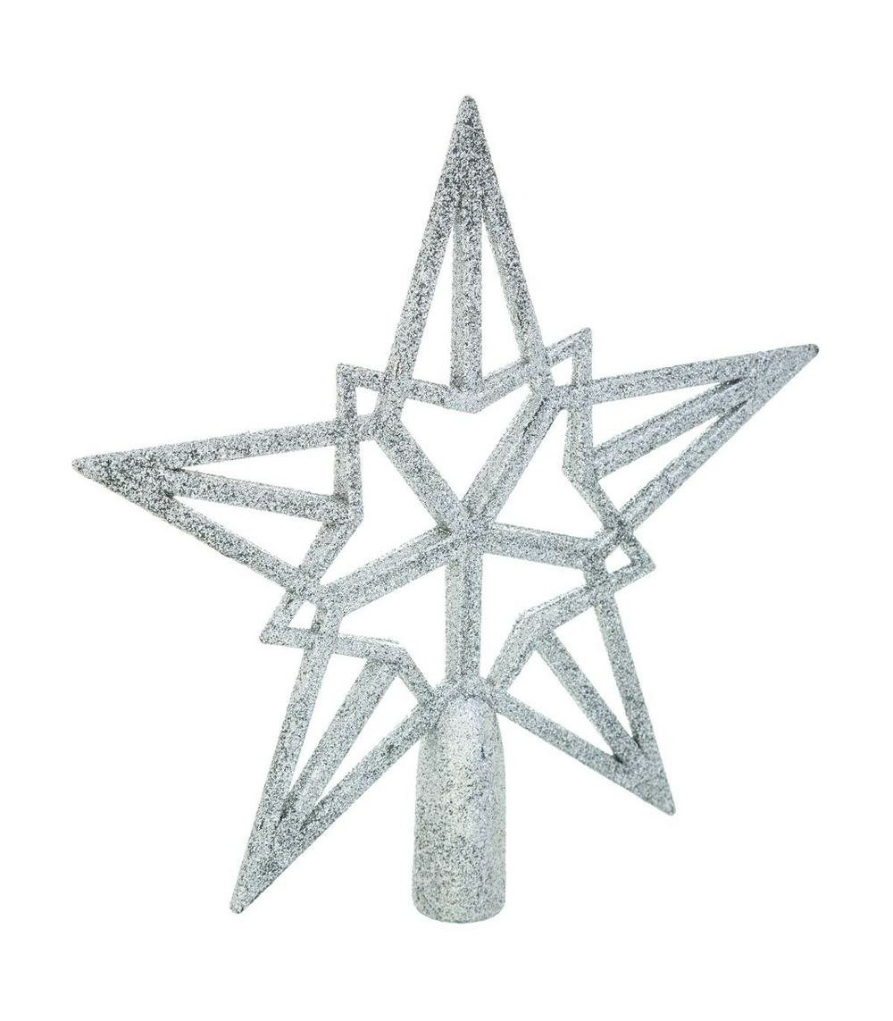 Déco sapin de noël cimier étoile argent pailleté