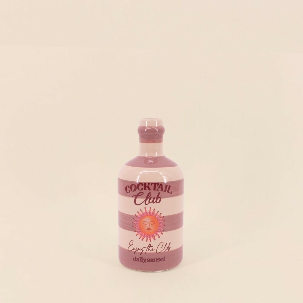 Vase bouteille cocktail rayé baige, rose en faïence 21cm