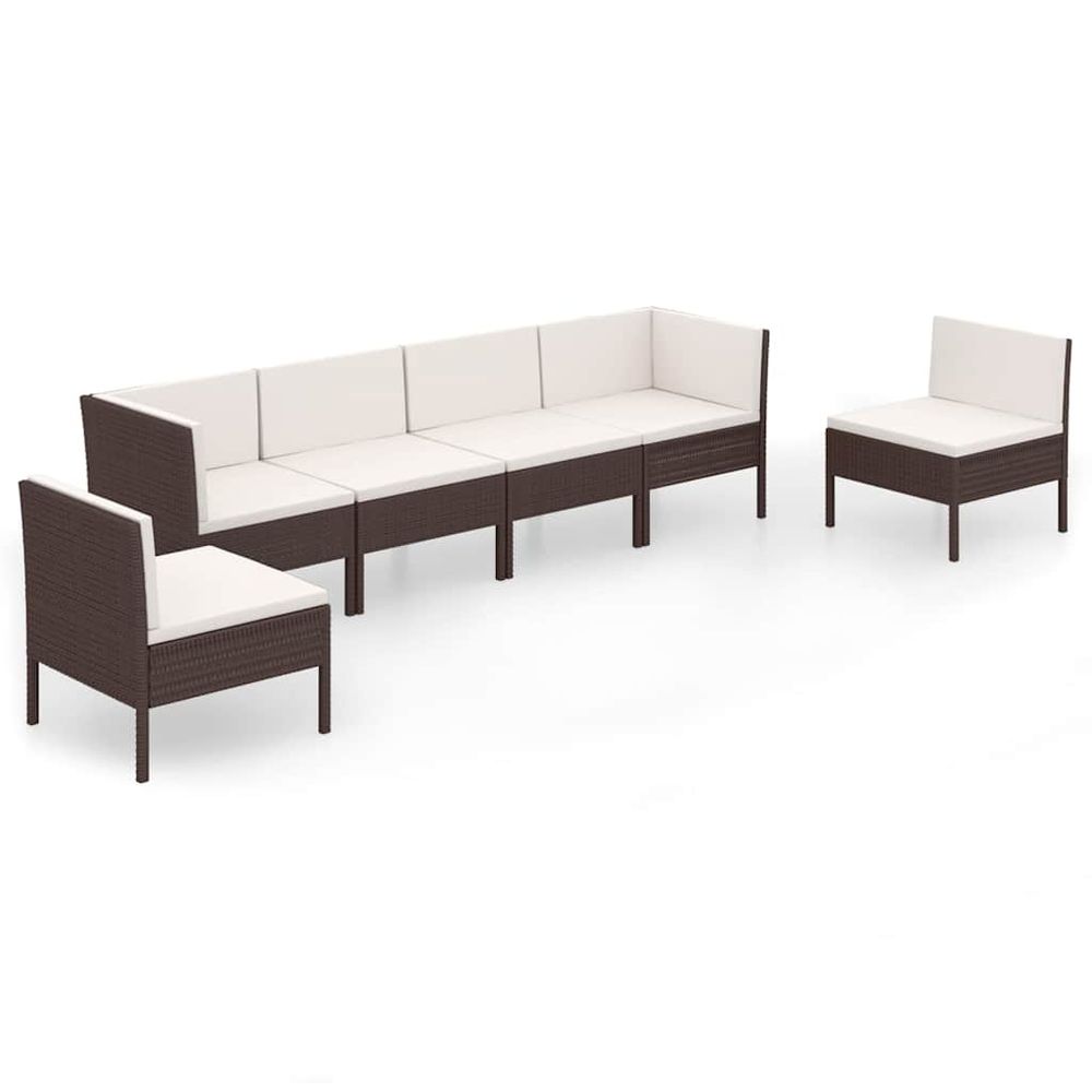 Salon de jardin 6 pcs avec coussins résine tressée marron