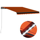 Auvent manuel rétractable avec led 300x250 cm orange et marron