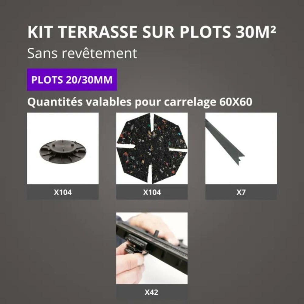 Kit terrasse sur plots sans revêtement 30m² - finition gris anthracite - 20/30 mm - jouplast