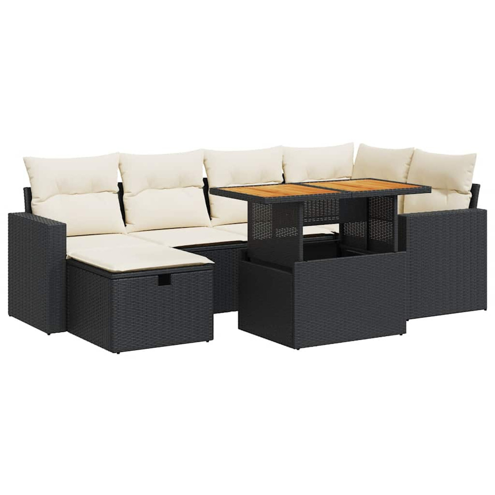 Salon de jardin avec coussins 8 pcs noir résine tressée acacia