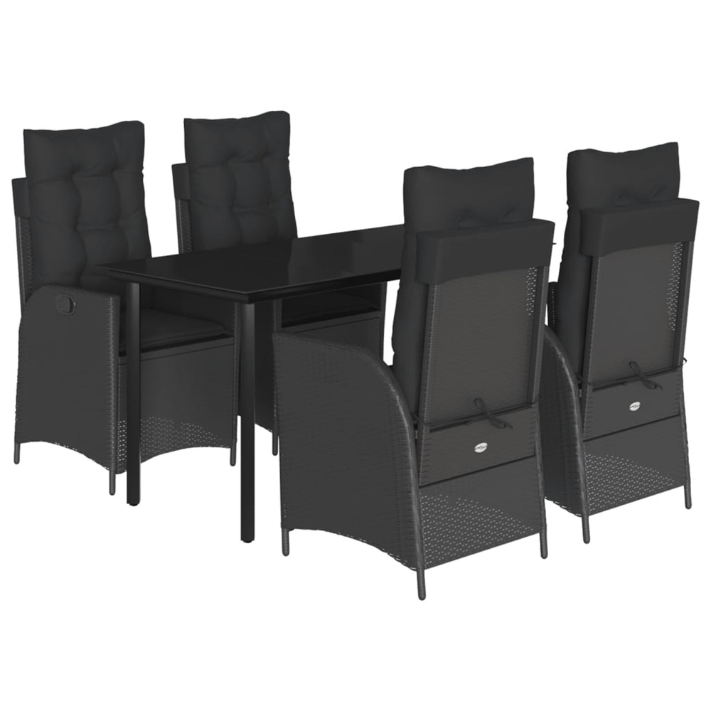 Ensemble à manger de jardin coussins 5pcs noir résine tressée