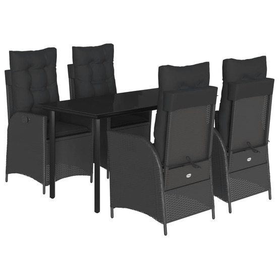 Ensemble à manger de jardin coussins 5pcs noir résine tressée