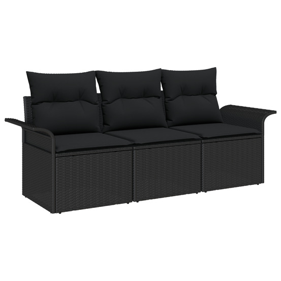Ensemble de canapé de jardin 3 pièces avec coussins en poly rotin noir
