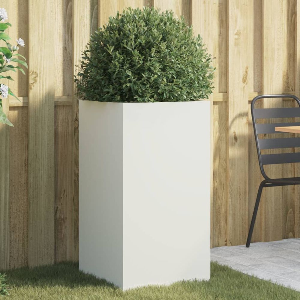 Bac à fleurs carré en acier pour jardin et balcon 42x38x75 cm blanc