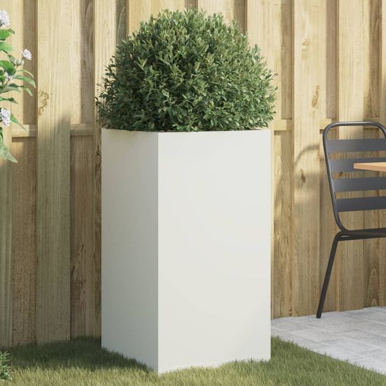 Bac à fleurs carré en acier pour jardin et balcon 42x38x75 cm blanc