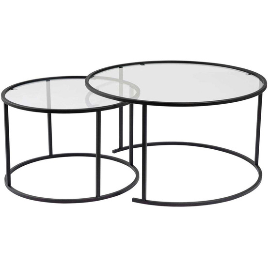Ensemble de 2 tables gigognes rondes en métal et verre auruma