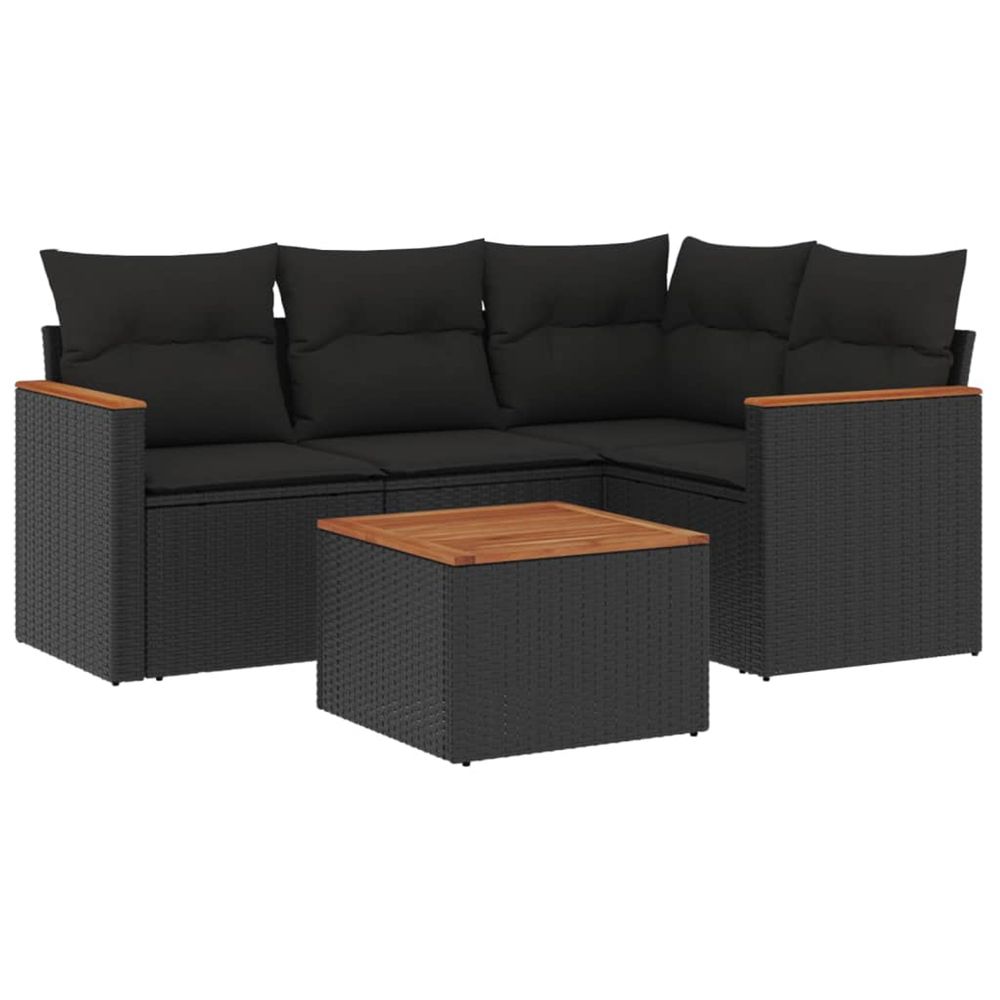 Salon de jardin 5 pcs avec coussins noir résine tressée