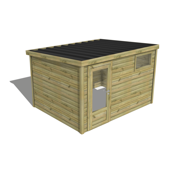 Abri de jardin bois pin traité autoclave 27mm - essentiel - 3,44x2,64m / 9m2 - bac acier - abri français