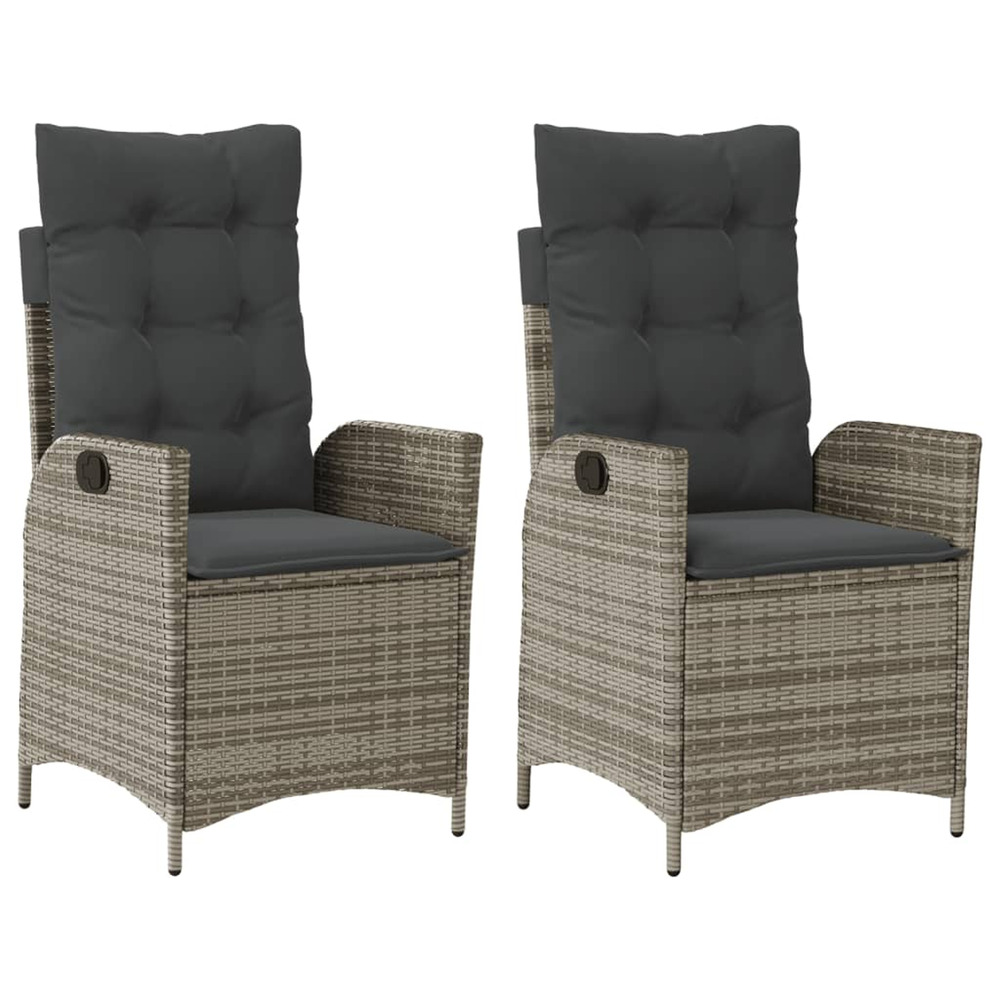 Chaises inclinables de jardin lot de 2 et coussins gris rotin