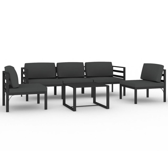Salon de jardin 6 pcs avec coussins aluminium anthracite