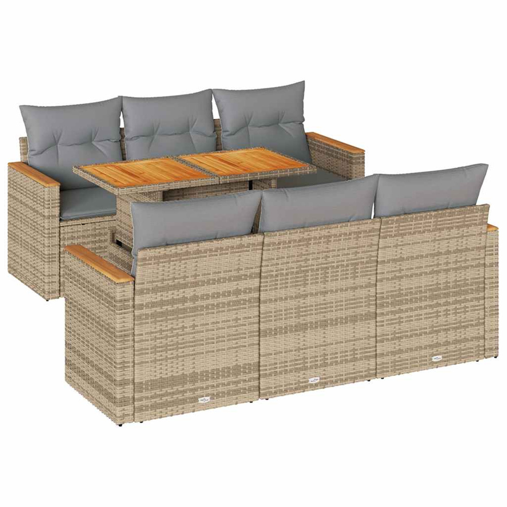 Salon de jardin avec coussins 7 pcs beige résine tressée acacia