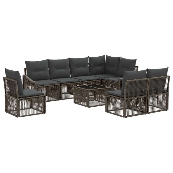 Ensemble de canapé de jardin 9 pc gris polyrotin