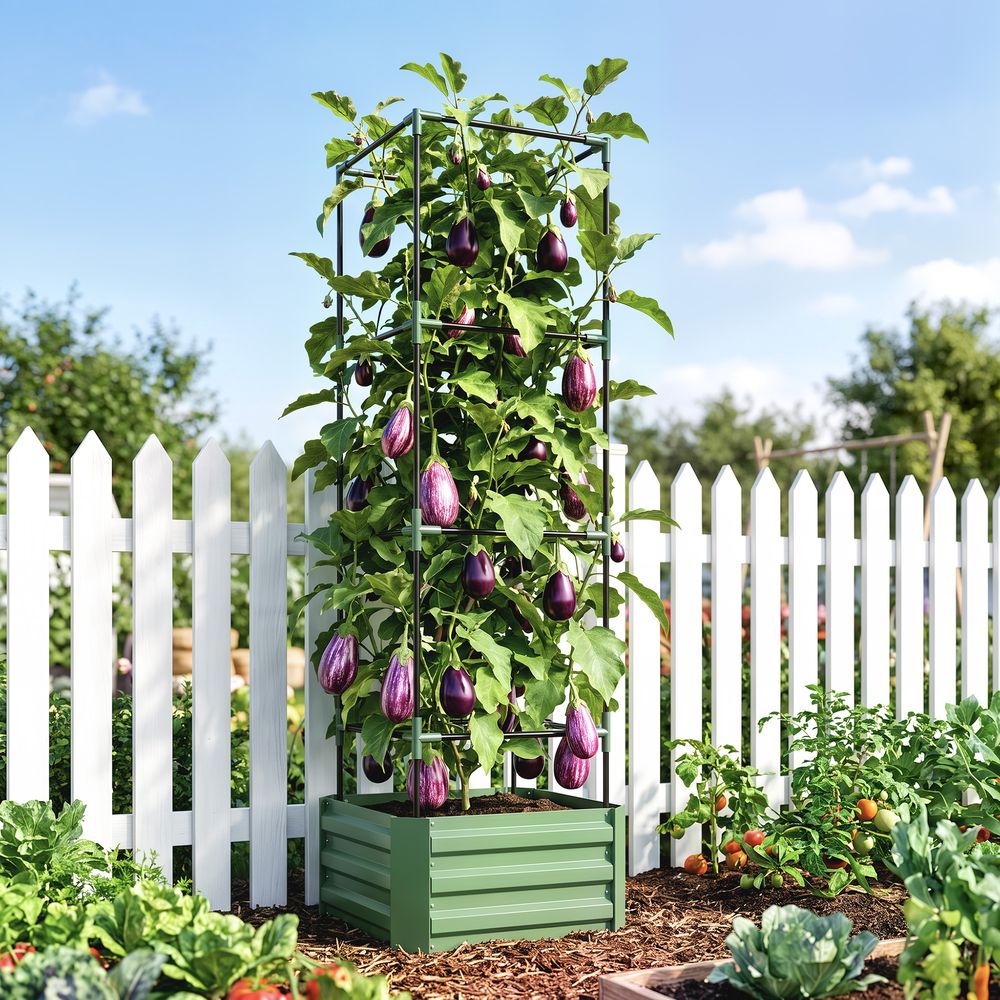 Jardinière avec treillis acier galvanisé jardin cage tomates 187cm vert