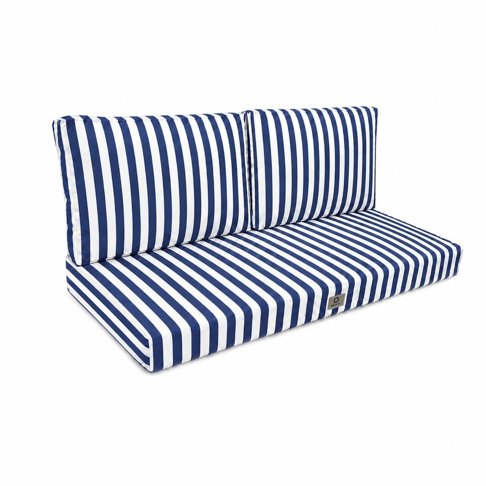Coussins pour salon de jardin déhoussable 120x60cm rayure bleu marine