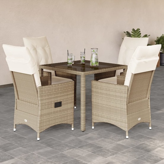 Ensemble à manger de jardin avec coussins 5pcs beige poly rotin
