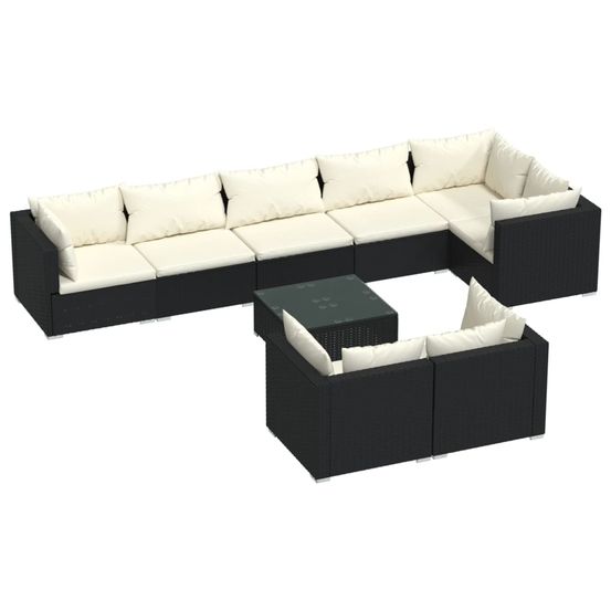 Salon de jardin 9 pcs avec coussins noir résine tressée