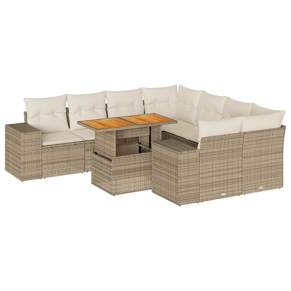 Salon de jardin avec coussins 9 pcs beige résine tressée