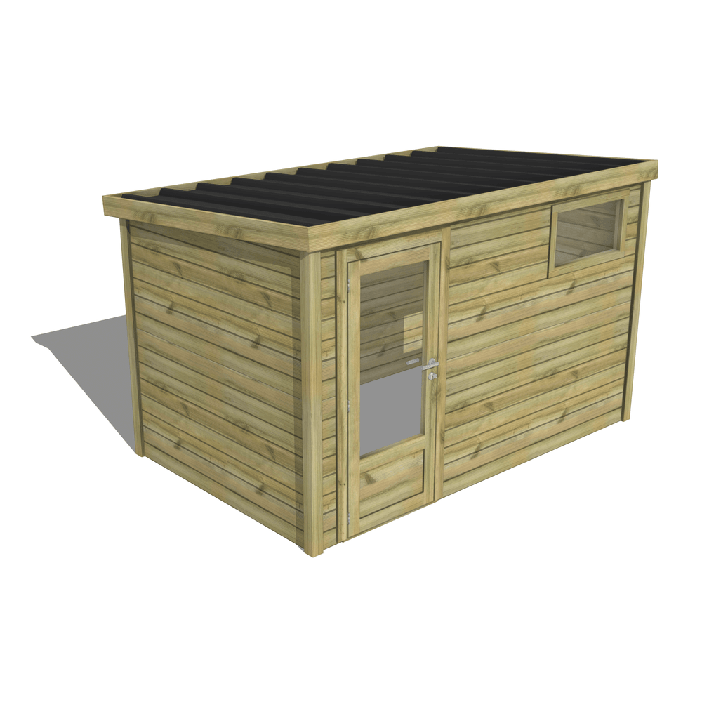 Abri de jardin bois pin traité autoclave 27mm - essentiel - 3,44x2,14m / 7m2 - bac acier - abri français