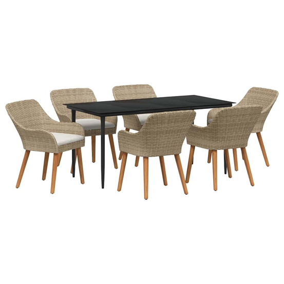 Ensemble de salle à manger pour jardin 7 pcs beige polyrotin