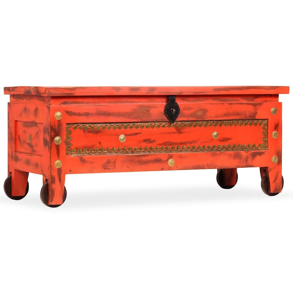 Coffre de rangement bois de manguier massif 101x39x42 cm rouge | Truffaut