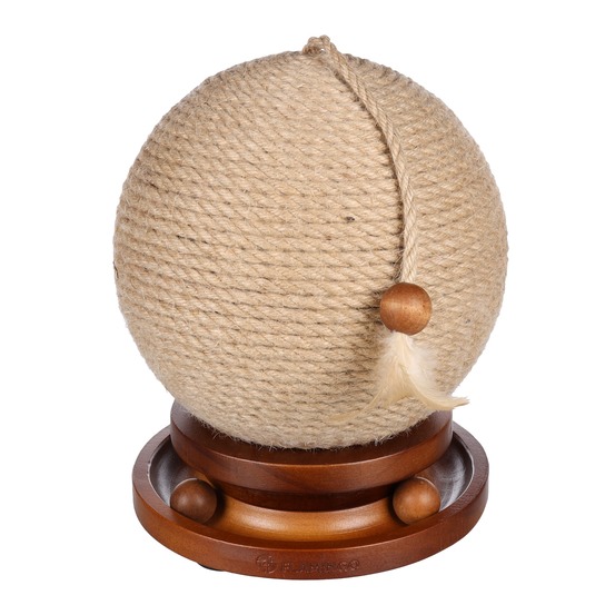 Balle à griffer pour chat isabella jute, circuit à balles et plume