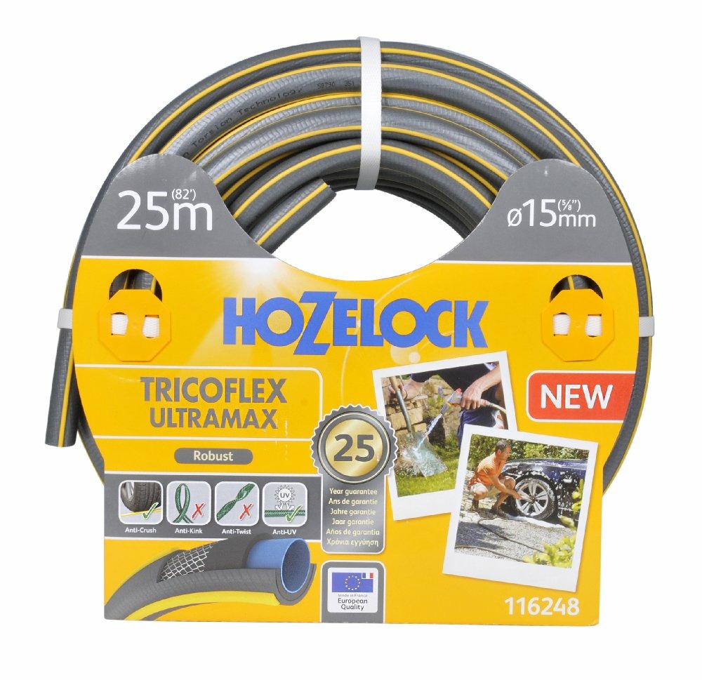 Tuyau d’arrosage anti écrasement - gris bandes 3d jaunes (48 uc/pal) - 15mm - 20m