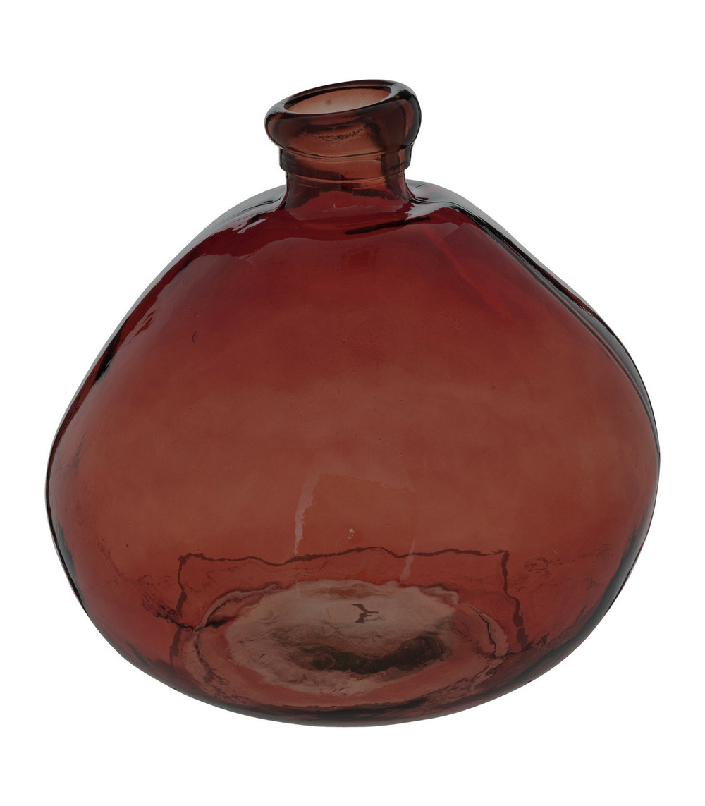 Vase rond en verre recyclé rouge ambre h 33 cm