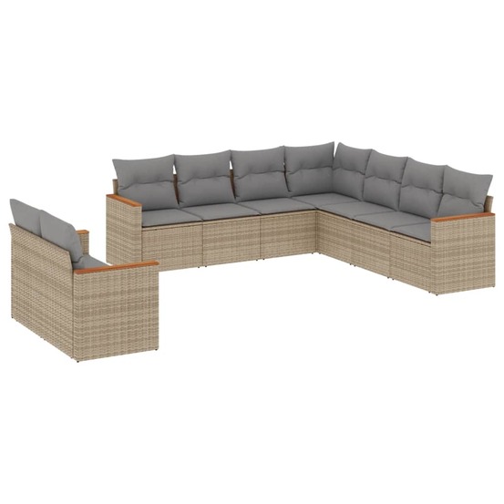 Salon de jardin avec coussins 9 pcs beige résine tressée