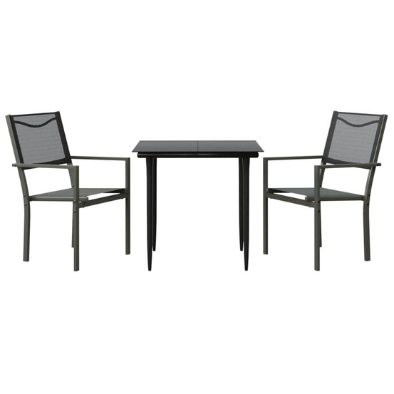 Ensemble à manger de jardin 3 pcs noir textilène et acier