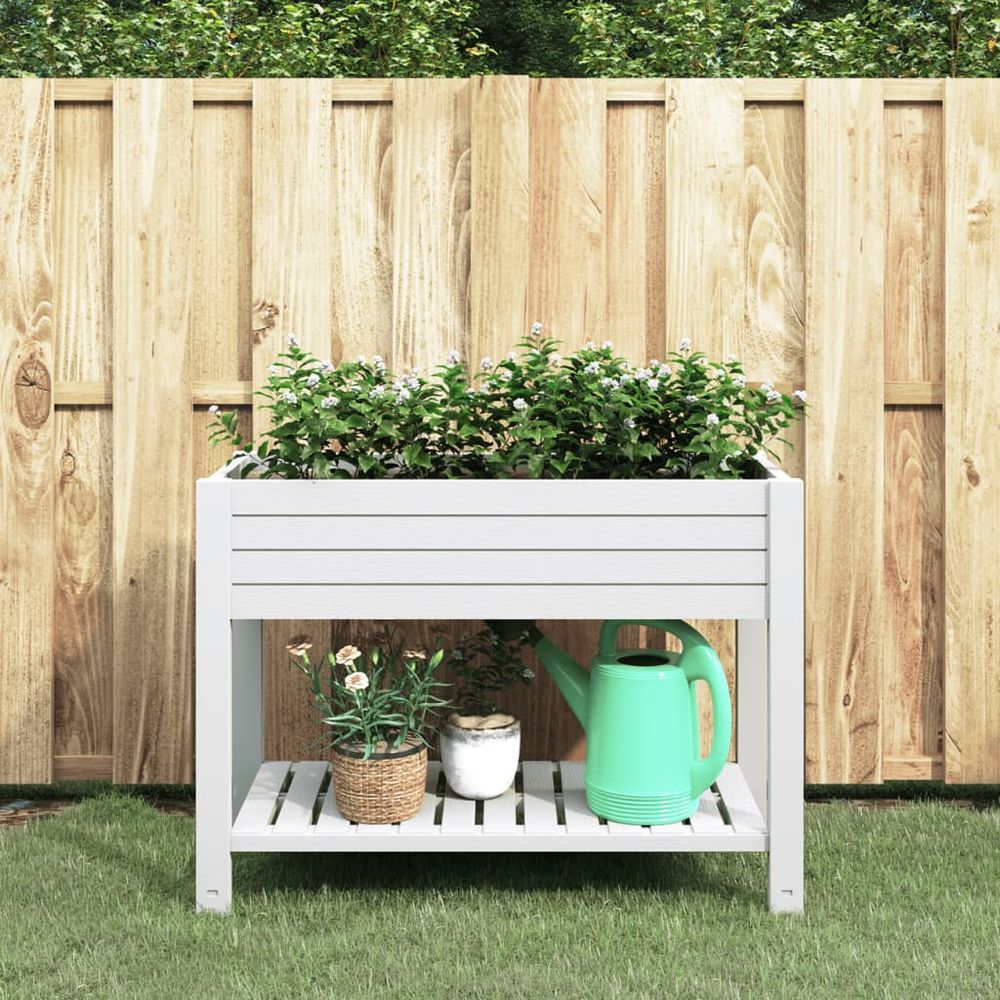 Jardinière sur pieds avec réserve d'eau et étagère polypropylène blanc 110cm