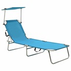 Transat chaise longue bain de soleil lit de jardin terrasse meuble d'extérieur pliable avec auvent acier turquoise et bleu 02