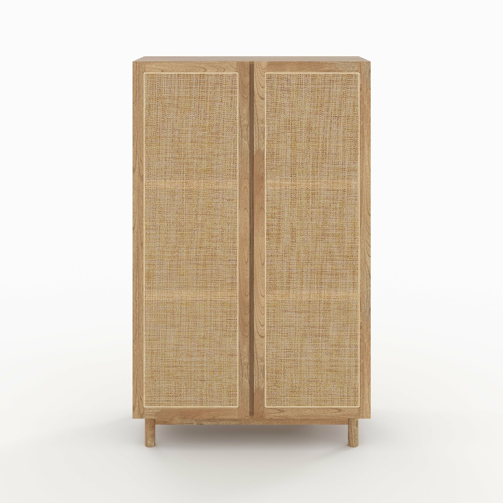 Delya-armoire en bois massif de mindi et rotin